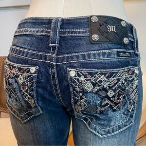 Y2K Miss Me Dark Blue Capri Cropped Jeans, 28" Waist